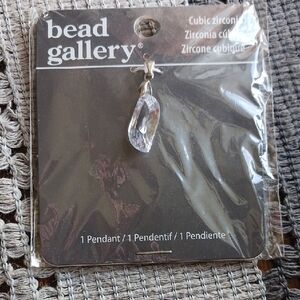 Gallery Clear Teardrop Cubic Zirconia Leaf Pendant with Silver Bail NWT